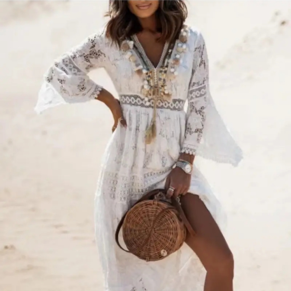 SOLD! GEORGEOUS,  Beautiful Bohemian Lace Maxi Dress - Picture 2 of 11